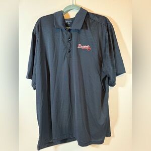 Atlanta Braves Antigua Short Sleeve Polo Shirt Men XXL Navy Stripes Logo